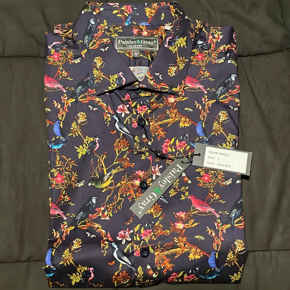 Paisley and Gray Gold Bird Size L (17) Multicolor Long Sleeve Shirt
